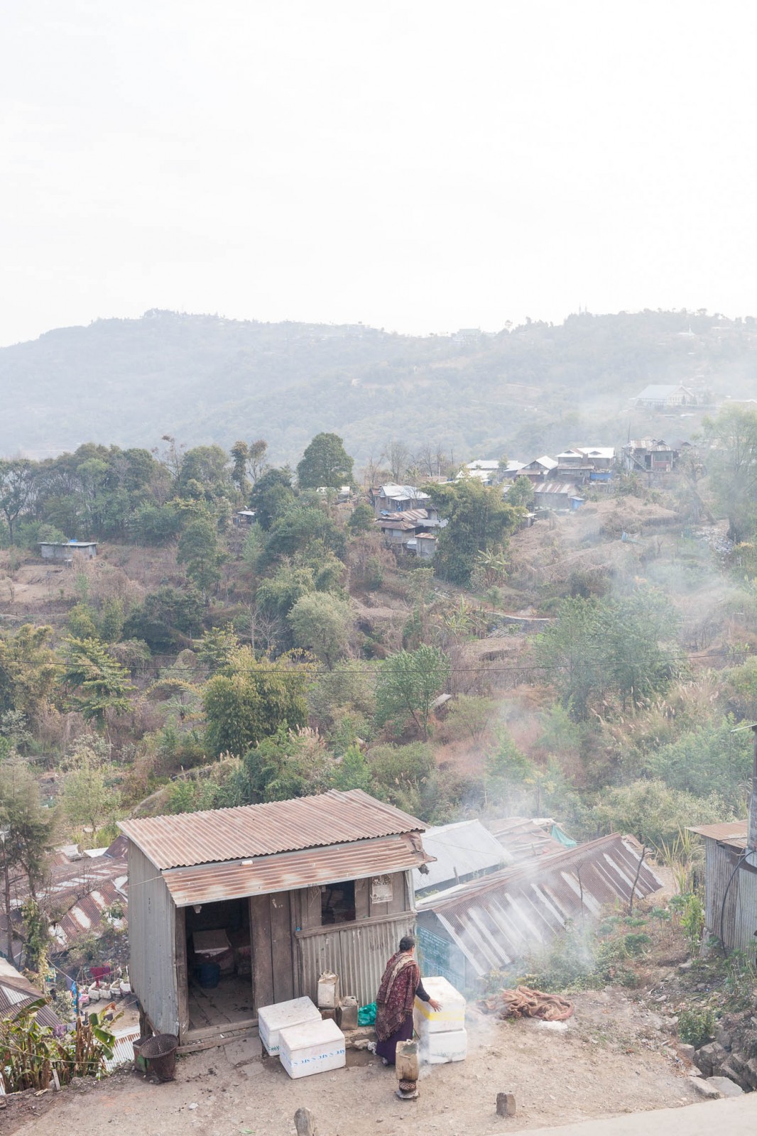 Výhled z policejní stanici v Mao na hranici Manipuru